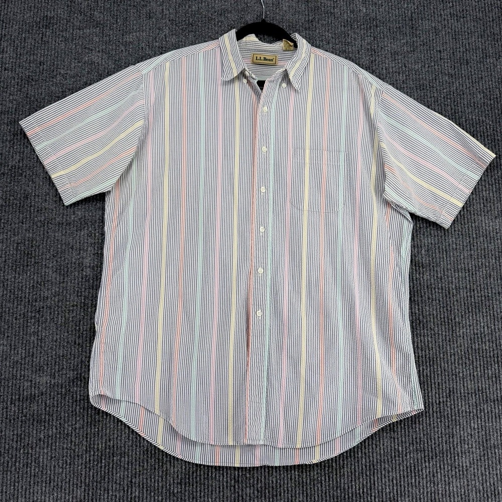 Vintage 90s L.L.Bean men's XL tall striped seersucker cotton button down shirt
